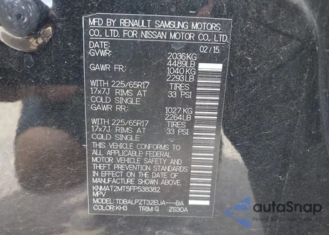 2015 Nissan Rogue S from USA, damaged, VIN KNMAT2MT5FP538382